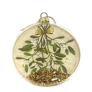 Stunning Glass Disc Mistletoe Ornament with Gold Loose Sparkles